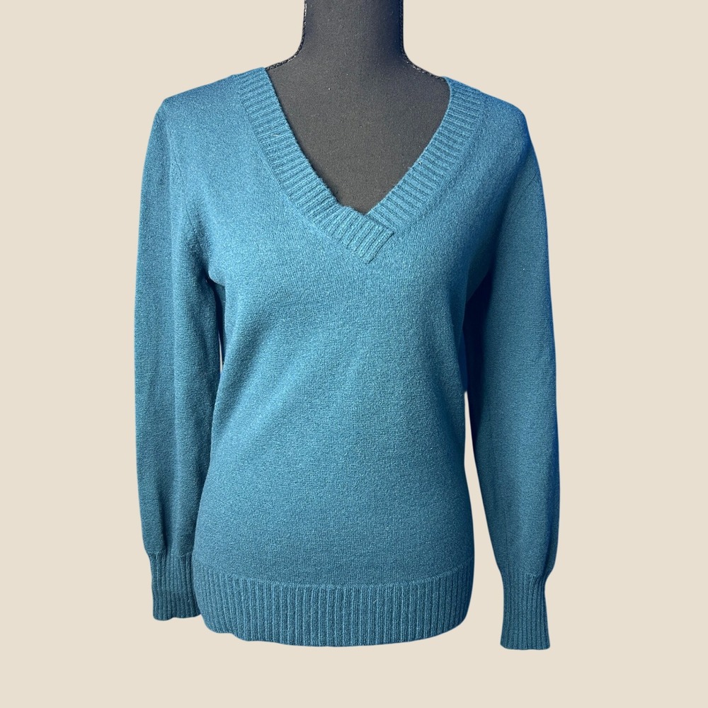 Banana Republic Womens Teal Merino Wool Sweater Sz S Capsule Quiet Luxury Preppy